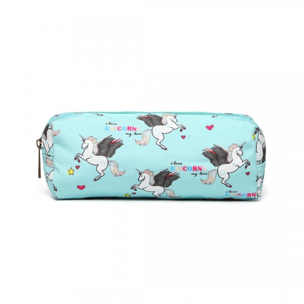 PC-UN - MISS LULU UNICORN CANVAS PENCIL CASE - BLUE