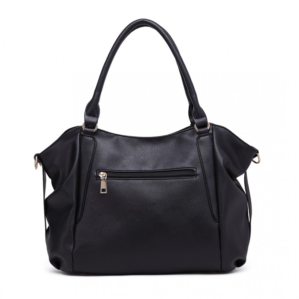 S1716 - Miss Lulu Soft Leather Look Slouchy Hobo Shoulder Bag Black
