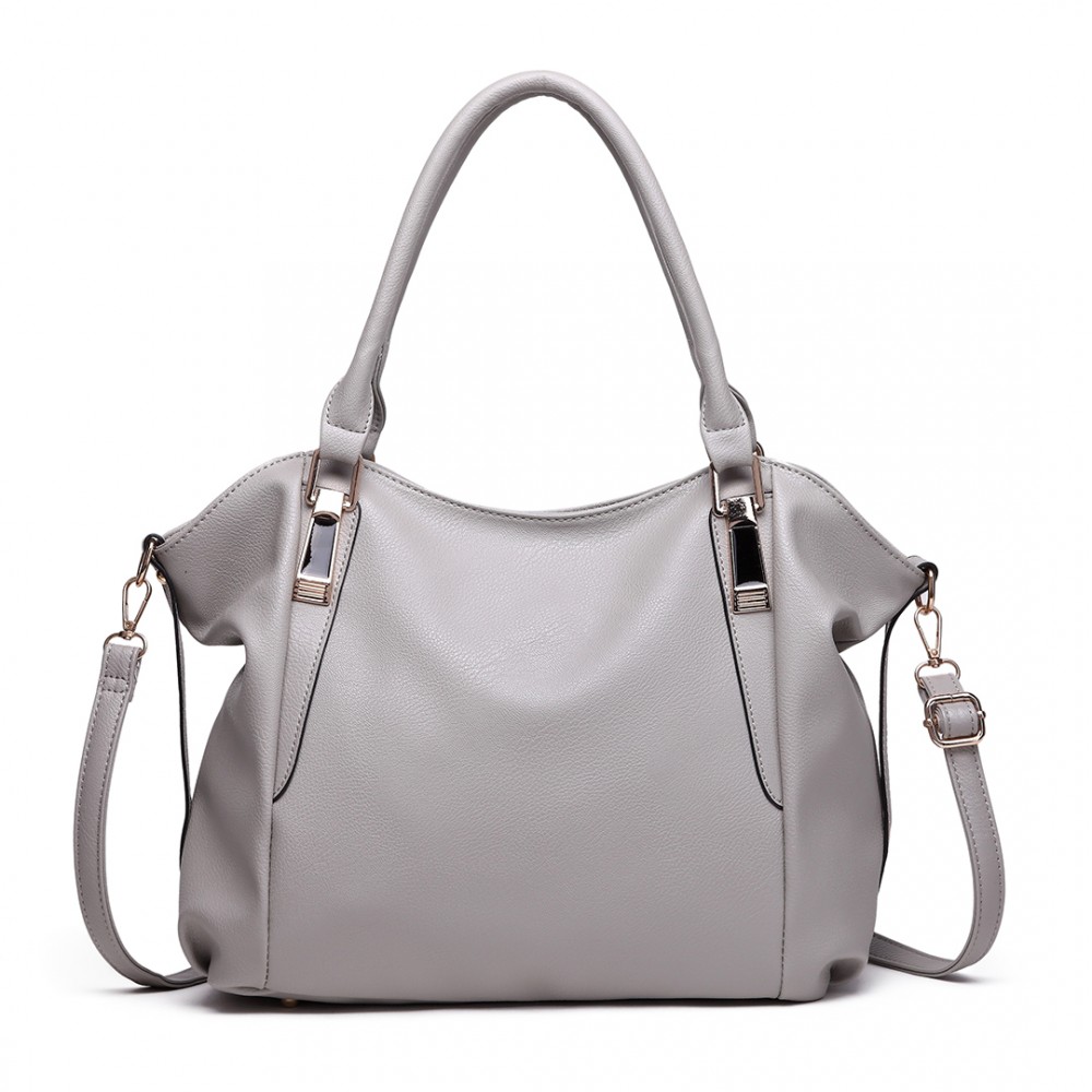 S1716 - Miss Lulu Soft Leather Look Slouchy Hobo Shoulder Bag Grey