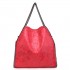 S1760 - Miss Lulu Metallic Effect Chain Tote Bag - Red