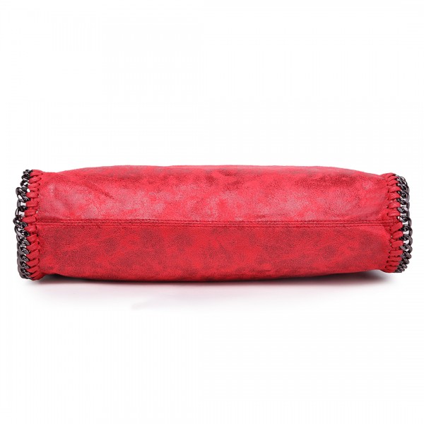 S1760 - Miss Lulu Metallic Effect Chain Tote Bag - Red