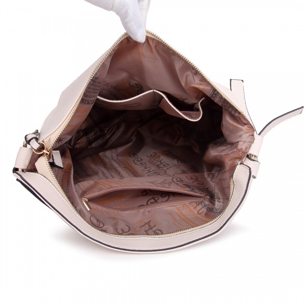 S1761 TASCHE - Mittelgroße Miss Lulu Leder Look Slouch Hobo Schultertasche Beige