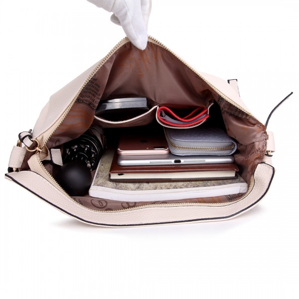 S1761 TASCHE - Mittelgroße Miss Lulu Leder Look Slouch Hobo Schultertasche Beige