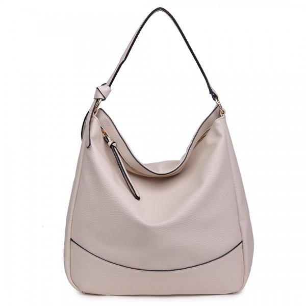 S1761 TASCHE - Mittelgroße Miss Lulu Leder Look Slouch Hobo Schultertasche Beige
