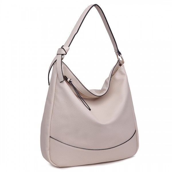 S1761 TASCHE - Mittelgroße Miss Lulu Leder Look Slouch Hobo Schultertasche Beige