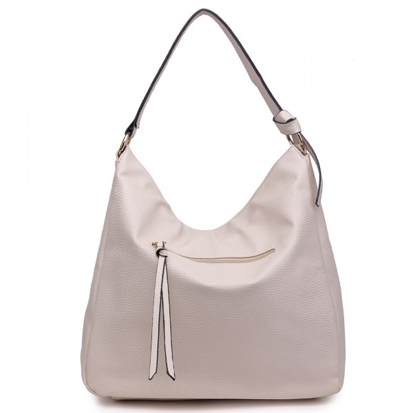 S1761 TASCHE - Mittelgroße Miss Lulu Leder Look Slouch Hobo Schultertasche Beige