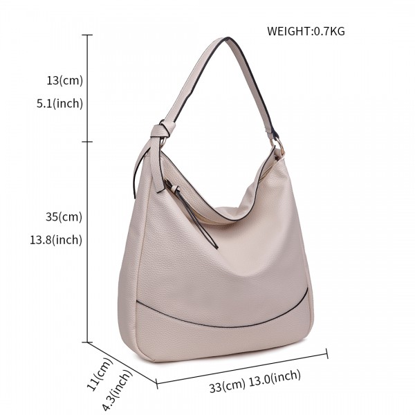 S1761 TASCHE - Mittelgroße Miss Lulu Leder Look Slouch Hobo Schultertasche Beige