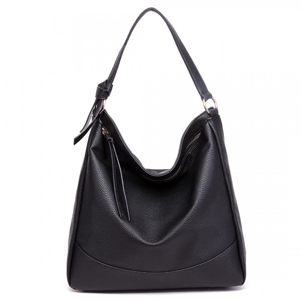 S1761 BK - Bolso de mano mediano tamaño Miss Lulu en piel Look Slouch Hobo en negro