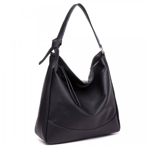 S1761 BK - Bolso de mano mediano tamaño Miss Lulu en piel Look Slouch Hobo en negro