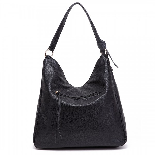S1761 BK - Bolso de mano mediano tamaño Miss Lulu en piel Look Slouch Hobo en negro