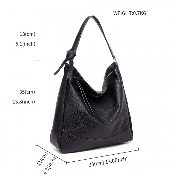 S1761 BK - Bolso de mano mediano tamaño Miss Lulu en piel Look Slouch Hobo en negro