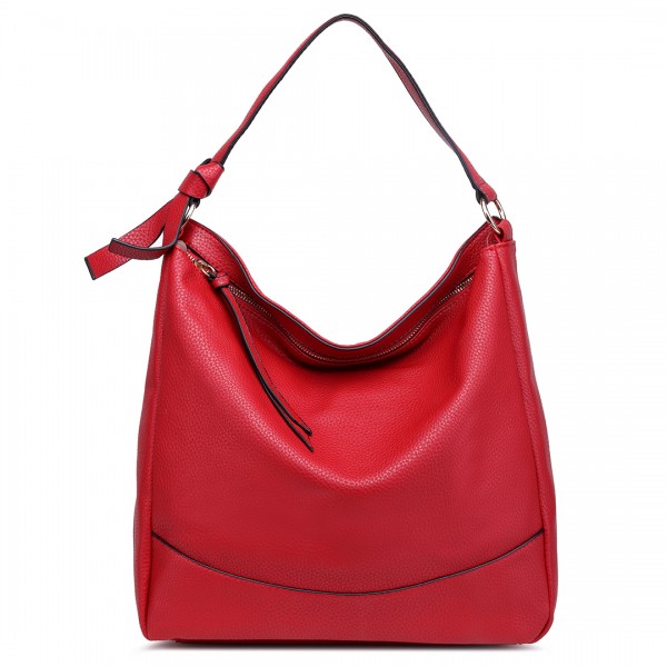 S1761 RD - Midium Size Miss Lulu Leather Look Slouch Hobo Shoulder Tote Bag Red