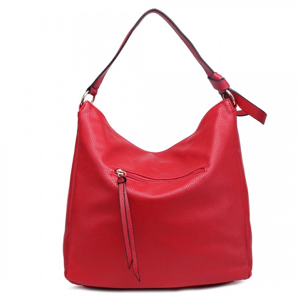 S1761 RD - Midium Size Miss Lulu Leather Look Slouch Hobo Shoulder Tote Bag Red