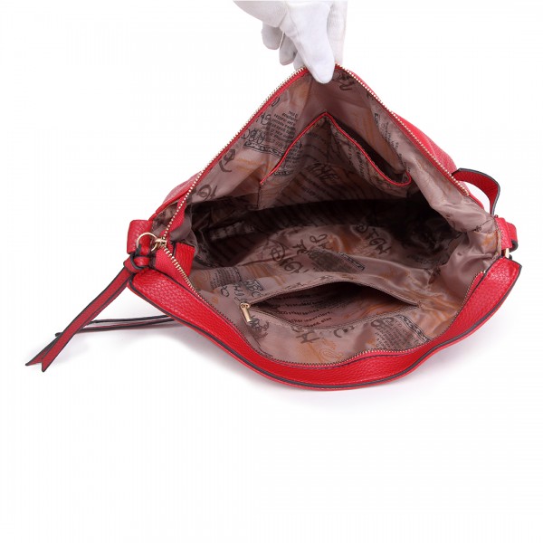 S1761 RD - Midium Size Miss Lulu Leather Look Slouch Hobo Shoulder Tote Bag Red
