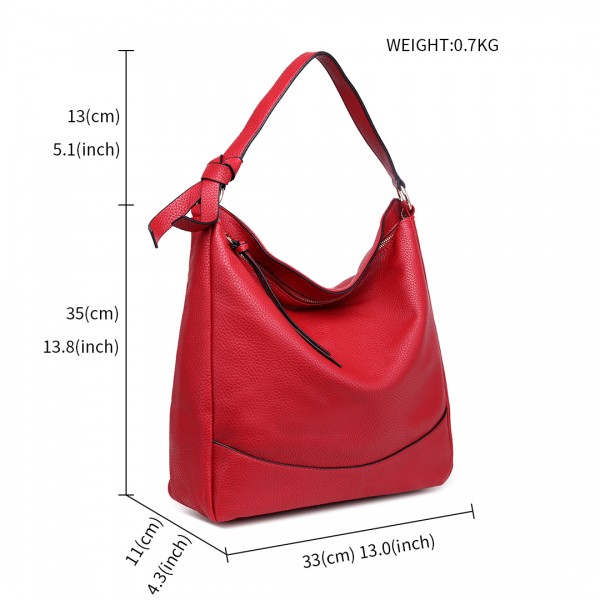S1761 RD - Midium Size Miss Lulu Leather Look Slouch Hobo Shoulder Tote Bag Red