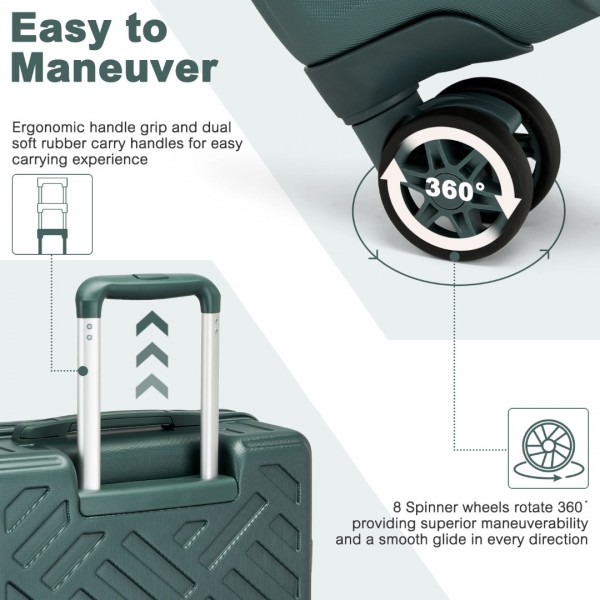 KSS2495 - Supercase 20 Zoll Schlank Geometrisches Muster Harte Schale ABS+PC Kabine Handgepäck Koffer mit TSA-Schloss - Militärgrün