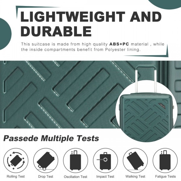 KSS2495 - Supercase 20 Zoll Schlank Geometrisches Muster Harte Schale ABS+PC Kabine Handgepäck Koffer mit TSA-Schloss - Militärgrün