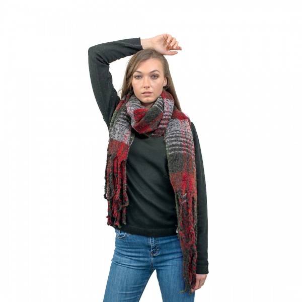 S6429 - Stylish Soft Warm Wrap Check Print Shawl Scarf - Red
