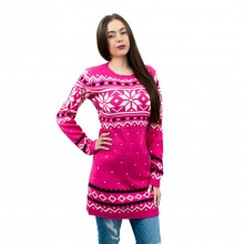 C3101 - Miss Lulu Ladies Christmas Jumper With Snowflake Pattern Large - Pink