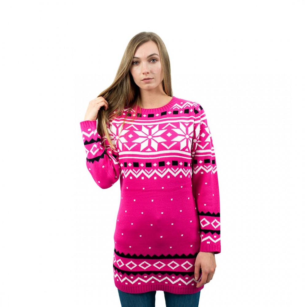 C3101 - Miss Lulu Ladies Christmas Jumper With Snowflake Pattern Large -  Pink