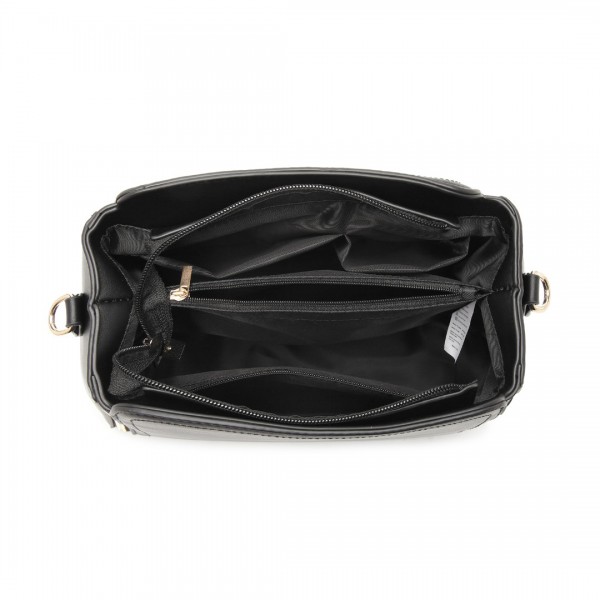 LB2126 - Miss Lulu Leather Look Practical Crossbody Bag - Black