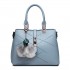 E1751 - Miss Lulu Leather Look Multi Compartment Pom Pom Shoulder Bag - Blue