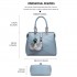 E1751 - Miss Lulu Leather Look Multi Compartment Pom Pom Shoulder Bag - Blue E1751 - Miss Lulu Leather Look Multi Compartment Pom Pom Shoulder Bag - Blue