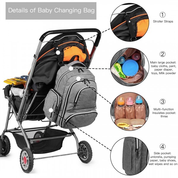 E6706 - Kono Large Capacity Multi Function Baby Diaper Backpack - Grey