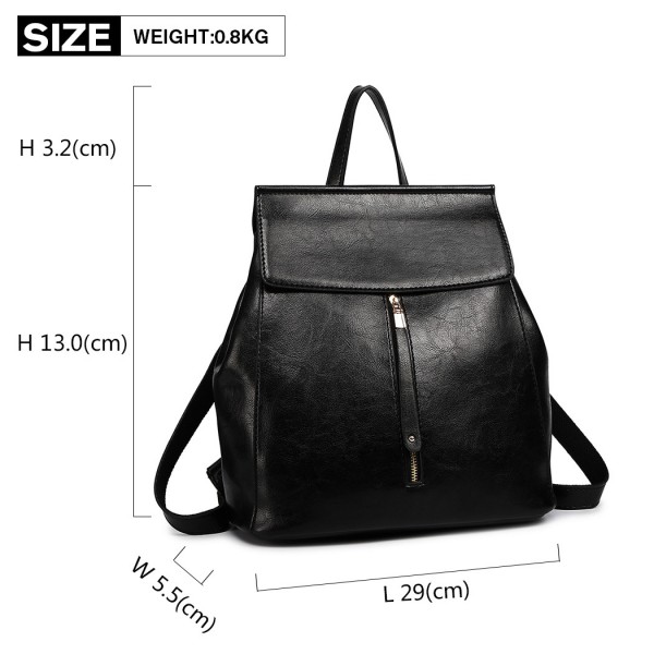 E6833 - MISS LULU Vintage Oil-Wax Faux Leather Backpack - Black