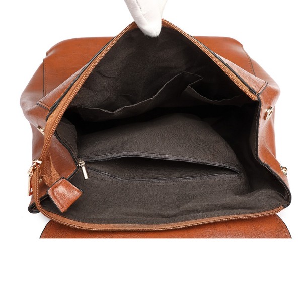 E6833 - MISS LULU Vintage Oil-Wax Faux Leather Backpack - Brown