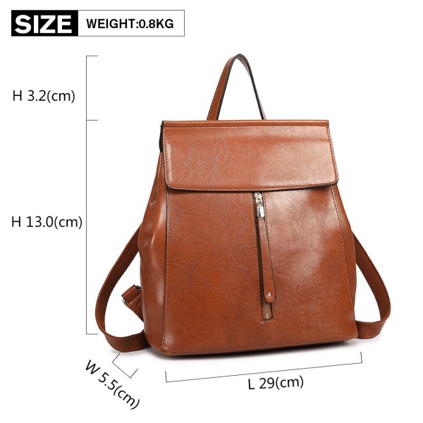 E6833 - MISS LULU Vintage Oil-Wax Faux Leather Backpack - Brown