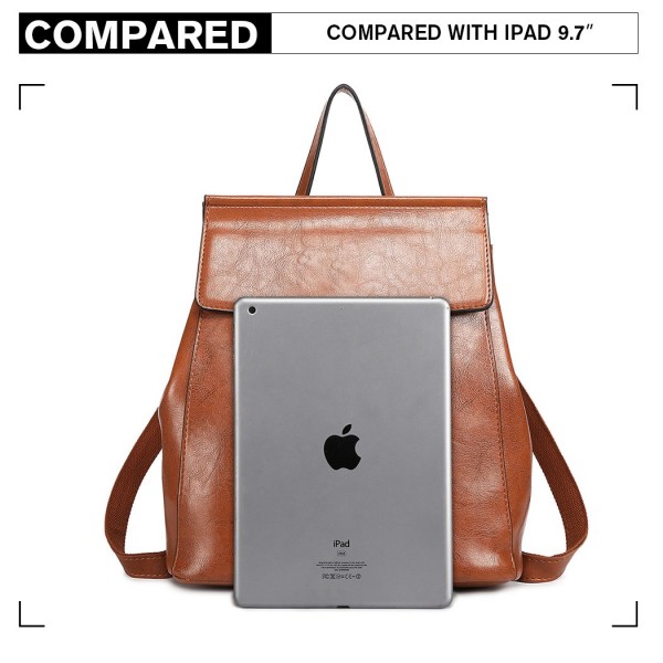 E6833 - MISS LULU Vintage Oil-Wax Faux Leather Backpack - Brown
