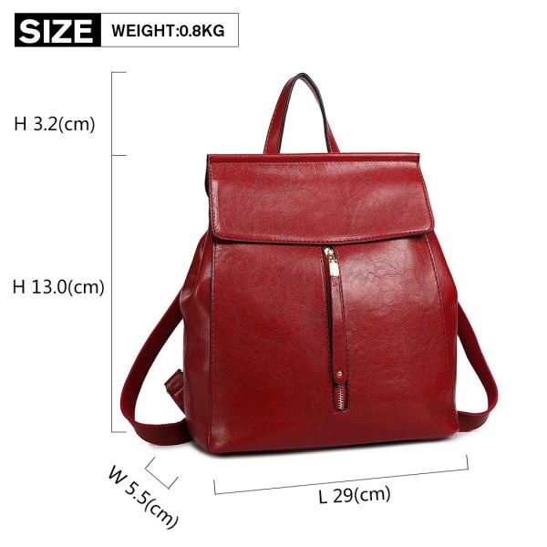E6833 - MISS LULU Vintage Oil-Wax Faux Leather Backpack - Burgundy