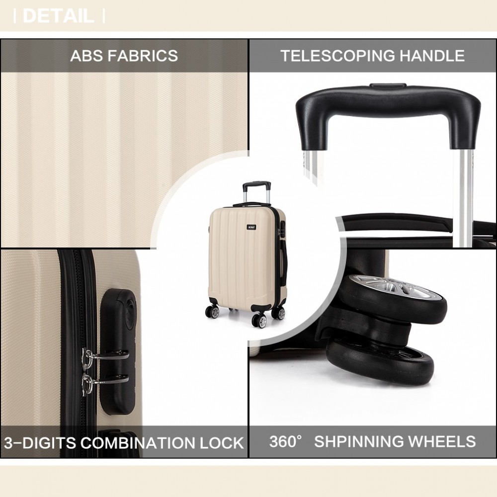 K1773L Kono Vertical Stripe Hard Shell Suitcase 28 Inch Luggage Beige