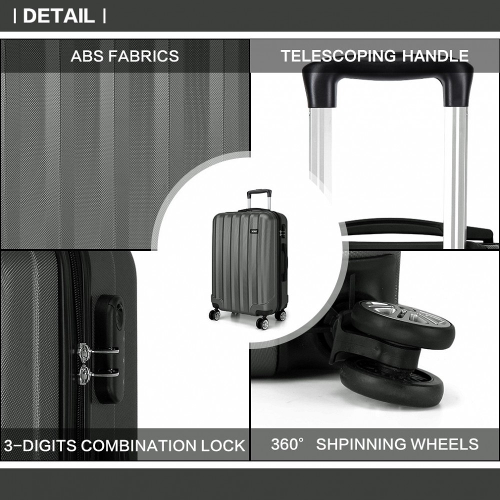 K1773L Kono Vertical Stripe Hard Shell Suitcase 28 Inch Luggage Grey