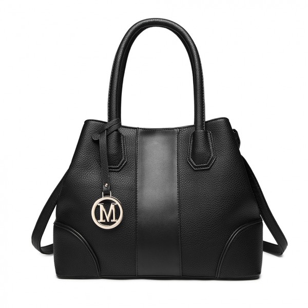 LT1822 - MISS LULU STRUCTURED PANELLED SHOULDER BAG - BLACK