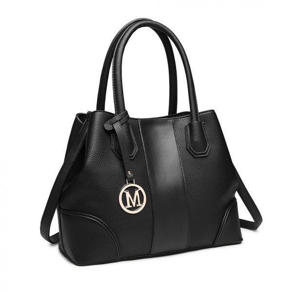LT1822 - MISS LULU STRUCTURED PANELLED SHOULDER BAG - BLACK