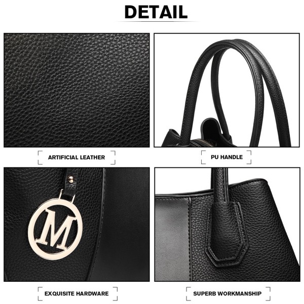 LT1822 - MISS LULU STRUCTURED PANELLED SHOULDER BAG - BLACK
