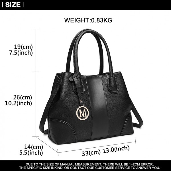LT1822 - MISS LULU STRUCTURED PANELLED SHOULDER BAG - BLACK