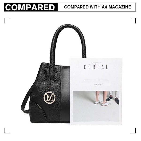 LT1822 - MISS LULU STRUCTURED PANELLED SHOULDER BAG - BLACK