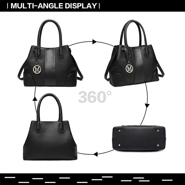 LT1822 - MISS LULU STRUCTURED PANELLED SHOULDER BAG - BLACK