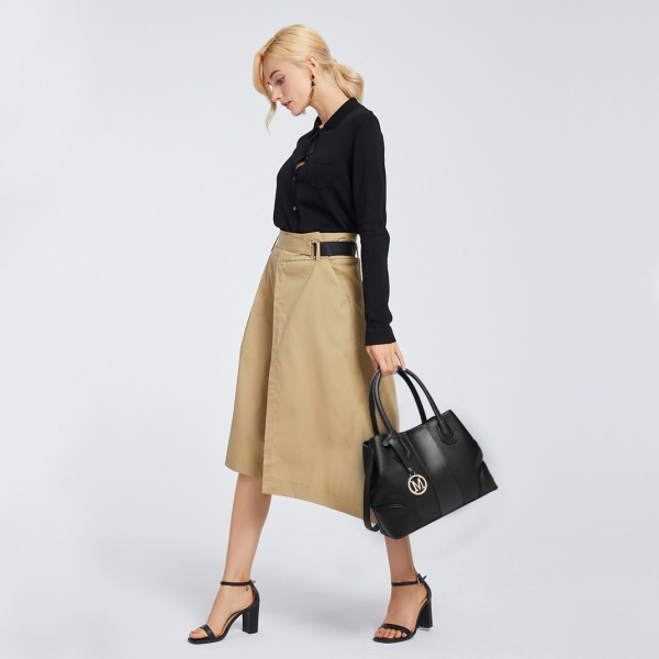LT1822 - MISS LULU STRUCTURED PANELLED SHOULDER BAG - BLACK