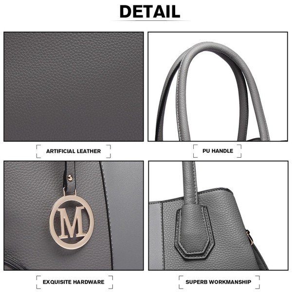 LT1822 - MISS LULU STRUCTURED PANELLED SHOULDER BAG - GREY