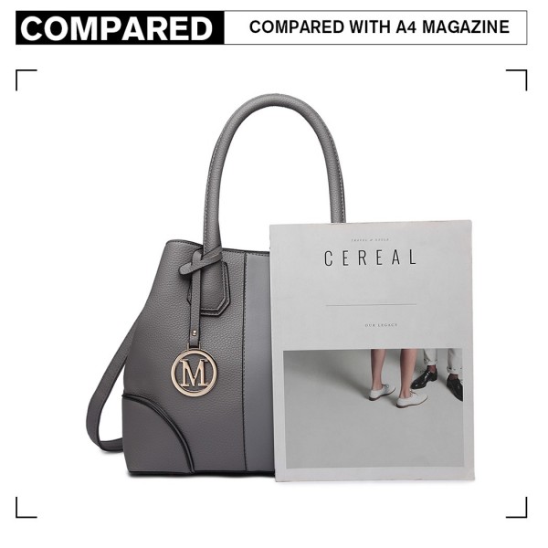 LT1822 - MISS LULU STRUCTURED PANELLED SHOULDER BAG - GREY