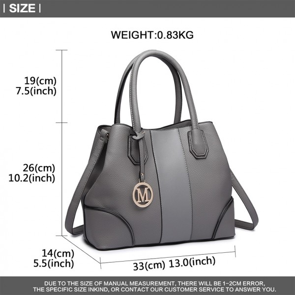 LT1822 - MISS LULU STRUCTURED PANELLED SHOULDER BAG - GREY