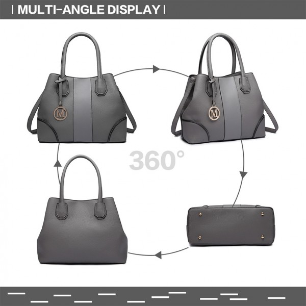LT1822 - MISS LULU STRUCTURED PANELLED SHOULDER BAG - GREY