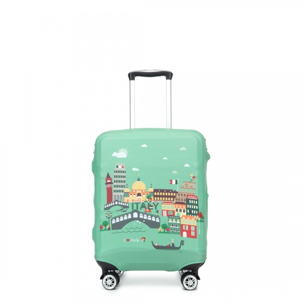 L-Cover-1 - Elastic Luggage Cover With Printed Design Small - Green