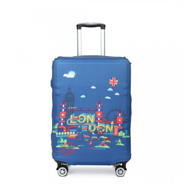 L-Cover-2 - Elastic Luggage Cover With Printed Design Medium - Navy