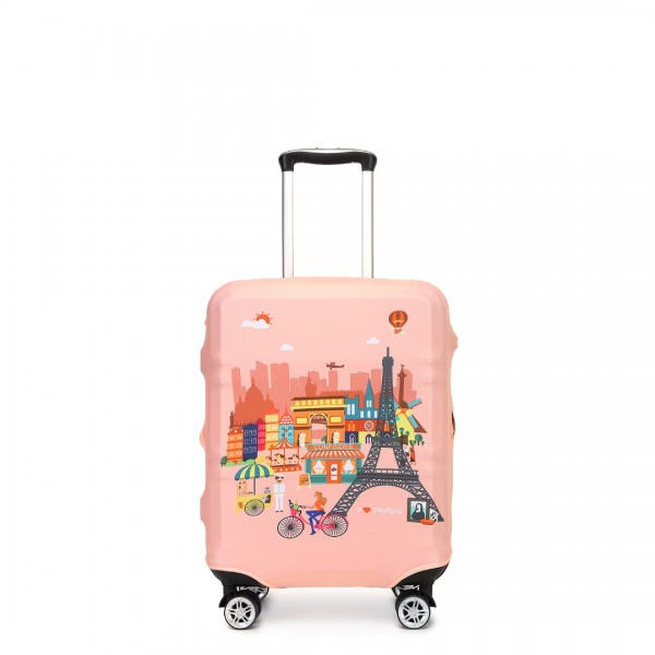 L-Cover-3 - Elastic Luggage Cover With Printed Design Small - Pink