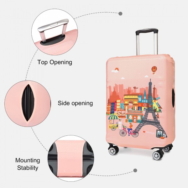 L-Cover-3 - Elastic Luggage Cover With Printed Design Medium - Pink